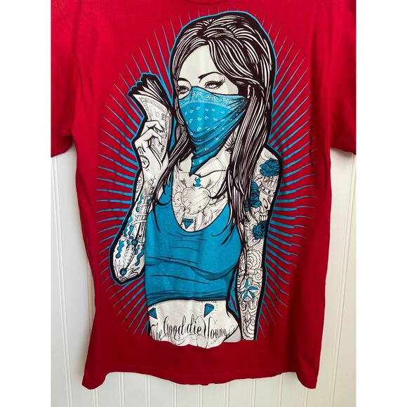 Gangster Rowdy Girl T-shirt Vintage Men's Medium Red Tattoo The Good Die Young - Picture 2 of 4